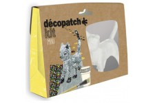 Decopatch KIT012O - Un mini-kit comprenant un animal en papier pulpe blanc, 2 feuilles Decopatch, un pinceau et un po