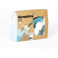 Decopatch KIT026C - Un mini-kit comprenant un animal en papier pulpe blanc, 2 feuilles Decopatch, un pinceau et un po