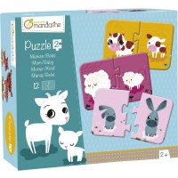 Avenue Mandarine JE502O - Une boite de 12 puzzles 2 pieces Mamans et bebe 8x12 cm a  assembler