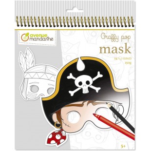 Avenue Mandarine GY022O - Un carnet a spirale Graffy pop mask comprenant 24 masques pre-decoupes a colorier (12 des
