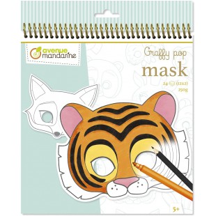 Avenue Mandarine - Carnet a Spirale Graffy Pop Mask Animaux - 24 Masques a Colorier predecoupes - Papier Clairefont