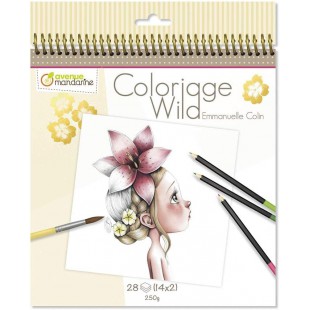 Avenue Mandarine GY065O - Un carnet a spirale Wild 28 pages imprimees a colorier 20x20 cm (14 designs x 2) 250g, Wi