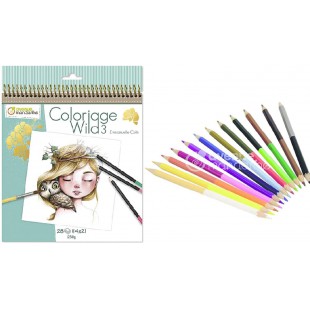 Avenue Mandarine GY077C - Un carnet a spirale Wild 28 pages imprimees a colorier 20x20 cm (14 designs x 2) 250g, Wi