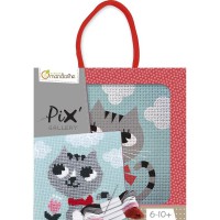 Avenue Mandarine KC026O - Une boite Pix Gallery comprenant 1 tableau point de croix 14x14 cm, fils et aiguille, Chat