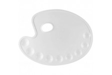 4177 Palette de melanger ovale en plastique avec 9 embouts, trou de prehension pour peinture acrylique et aquarelle Blanc 29 x 2