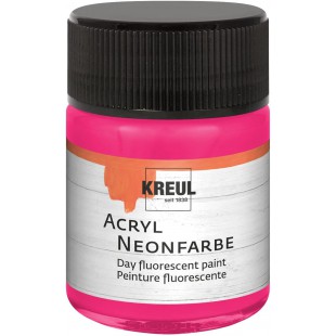 77563 - Peinture fluorescente acrylique 50 ml en verre rose fluo, acrylique fluorescent - Peinture a  base d'eau, cremeuse semi-