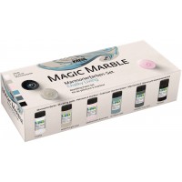 Magic Marble 73613 Lot de 6 peintures pour marbrure de 20 ml Couleur : marron, rose, petrole, gris, incolore et noir Pour marbre