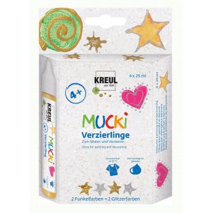 Mucki 24340 Lot de 4 decorations scintillantes argentees et dorees a  base d'eau, sans paraben, sans gluten, sans lactose, veget