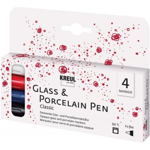16440 - Lot de 4 stylos Classic Fine, Pointe indeformable, epaisseur de Trait env. 1-2 mm, Peinture Opaque pour Verre et Porcela