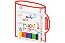 27157 MUCKI crayons en porcelaine pour oeuvres d'art personnalisees, 2-5 mm, 5 stylos en jaune, rouge, bleu, vert et noir - Vers