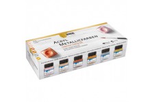 Color Living 77601 Lot de 6 peintures acryliques metalliques de 20 ml et un pinceau, peinture acrylique glamour avec effet metal