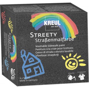 43100 Streety Kit de demarrage pour peinture sur route 4 couleurs 200 ml avec pinceau ou scooter, craie liquide vegetalienne tes