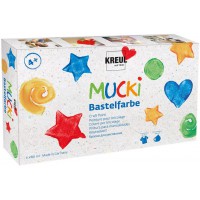 Mucki 24160 Lot de 6 flacons de peinture pour enfants a  base d'eau, sans paraben, sans gluten, sans lactose, vegetalien, lavabl