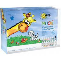 Mucki 24451 - Window Color Set Petit Monde Animal, Films et modele Auto-copiant, 7 x 29 ML