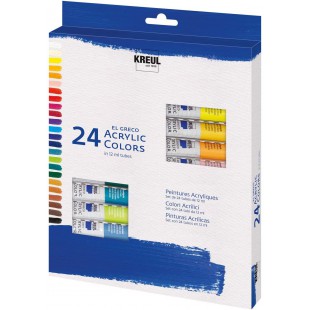 El Greco 28253 Lot de 24 pots de peinture acrylique brillante et hautement pigmentee de qualite etude, utilisable au 