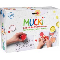 Mucki 29100 Lot de 5 pots de peinture a  doigts 50 ml, 2 petites boites de peinture et 10 modeles de coloriage