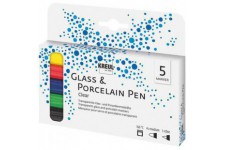 42650 Lot de 4 stylos Transparents pour Verre et Porcelaine Jaune, Rouge, Bleu, Vert et Contour Noir epaisseur de Trait env. 2 a