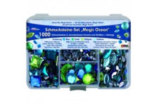 49644 - Lot de 1000 pierres magiques dans les couleurs bleu, turquoise, vert clair et bleu clair, dans differentes formes et tai