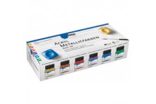 77600 Lot de 6 peintures acryliques metalliques de 20 ml et un pinceau, peinture acrylique glamour avec effet metallique a  base