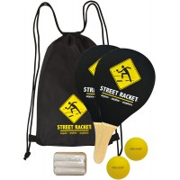 Schildkrot Funsports Street Racket Set, 2 raquettes, 2 balles en mousse, 3 craies, sac de transport, noir-jaune, 970115