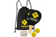 Schildkrot Funsports Street Racket Set, 2 raquettes, 2 balles en mousse, 3 craies, sac de transport, noir-jaune, 970115