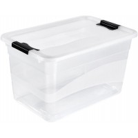 keeeper Crystalbox with Lid, Sliding Closure, 59.5x39.5x34 cm, 52 Litre, Cornelia, Transparent