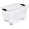 keeeper Crystalbox with Caster Wheels and Lid, Sliding Closure, 59.5x39.5x35 cm, 52 Litre, Konrad, Transparent