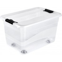 keeeper Crystalbox with Caster Wheels and Lid, Sliding Closure, 59.5x39.5x35 cm, 52 Litre, Konrad, Transparent