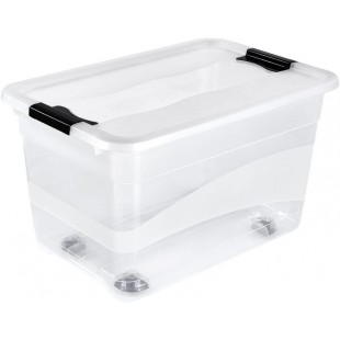 keeeper Crystalbox with Caster Wheels and Lid, Sliding Closure, 59.5x39.5x35 cm, 52 Litre, Konrad, Transparent