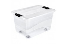 keeeper Crystalbox with Caster Wheels and Lid, Sliding Closure, 59.5x39.5x35 cm, 52 Litre, Konrad, Transparent