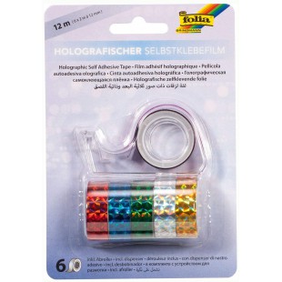 306 - holographique Ruban adhesif, 6 Rouleaux, Couleurs Assorties, 12 mm x 2 m
