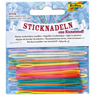 2399 - Aiguilles a  Tapisserie en Plastique (PP), Env. 6,5 cm x 1,8 mm, 32 Pieces, Couleurs Assorties