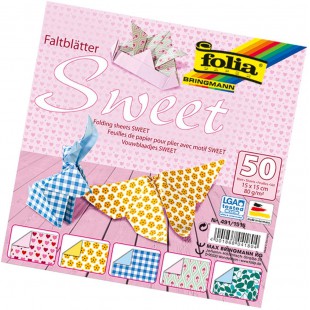 - Lot de 50 Feuilles Pliantes Sweet-15 x 15 cm-5 Motifs Assortis Blocs de Papier pliable-150 x 150 mm, 613042