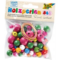 Perles en bois rondes coloris assortis 84 pieces