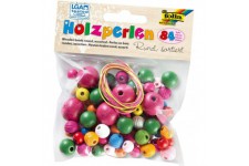 Perles en bois rondes coloris assortis 84 pieces