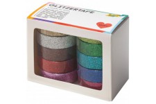 28509 - Paillettes Tape, 10 Rouleaux Couleurs Assorties, par Rouleau env. 5 m x 15 mm