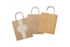 21823/3 Lot de 3 sacs en papier kraft marron X-mas en partie avec gaufrage a  chaud 18 x 8 x 21 cm