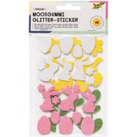23781 Lot de 40 autocollants a paillettes en caoutchouc mousse pour le printemps Couleurs assorties : blanc, rose, 
