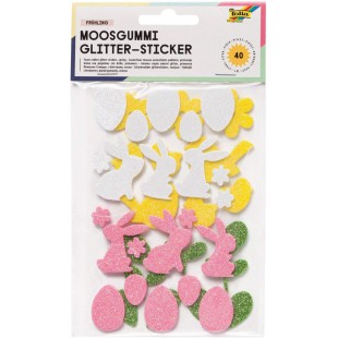 23781 Lot de 40 autocollants a paillettes en caoutchouc mousse pour le printemps Couleurs assorties : blanc, rose, 