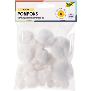 50030 Lot de 30 Pompons Blancs Assortis en 5 Tailles differentes d'env. 10 mm a  50 mm Ideal pour Les Loisirs creatifs