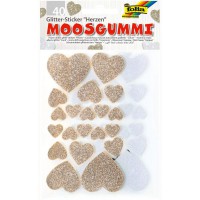 23787 Lot de 40 Autocollants en Caoutchouc Mousse a  Paillettes Motif coeurs Blanc/Or