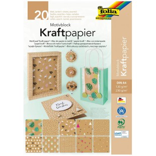 48798 - Bloc de 10 feuilles de papier kraft 120 g/m² et 10 feuilles de carton kraft 230 g/m², DIN A4, couleur unie, avec impress