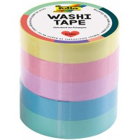 26439 Lot de 5 rubans adhesifs Washi en papier de riz, pastel, 10 m x 10 mm, ideal pour decorer et decorer