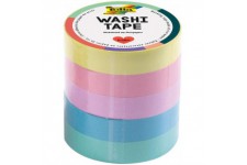 26439 Lot de 5 rubans adhesifs Washi en papier de riz, pastel, 10 m x 10 mm, ideal pour decorer et decorer