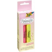 Lot de 2 stylos a  perles fluo de 30 ml de couleur jaune et rose a  base d'eau pour pastilles 3D sur le papier, le textile, le b