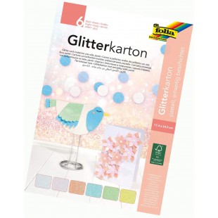 85239 Bloc de 6 Feuilles de Carton a  Paillettes Pastel 300 g/m² 17,4 x 24,5 cm, Multicolore