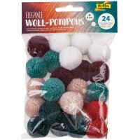 Woll 50243 Lot de 24 pompons Elegance Assortiment de 6 couleurs Env. 3 cm de diametre Ideal pour les loisirs creatifs Multicolor