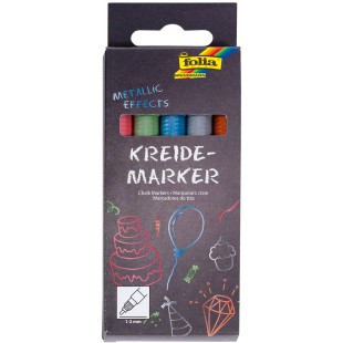 390549 Lot de 5 marqueurs a  craie metallisee 1 a  2 mm Pointe ronde liquide a  base d'eau pour tableaux, tableaux, verre, plast