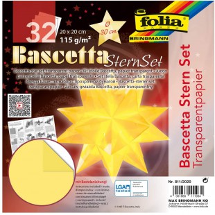 Bascetta 800/0707 Lot de 128 feuilles de papier transparent 7,5 x 7,5 cm, 115 g/m², diametre de l'etoile env. 10 cm, avec instru