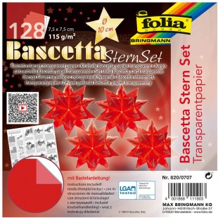 820/0707 Bascetta Lot de 128 feuilles de papier transparent 7,5 x 7,5 cm 115 g/m² Diametre de l'etoile bricolee env. 10 cm, avec